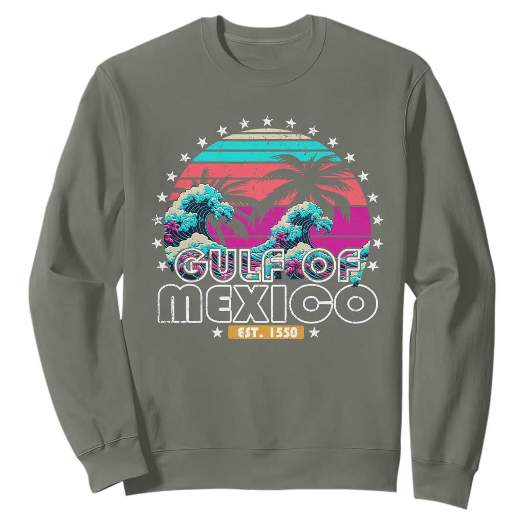 Gulf Of Mexico Sweatshirt Est. 1550 Retro Summer Vibes TS10 Military Green Print Your Wear
