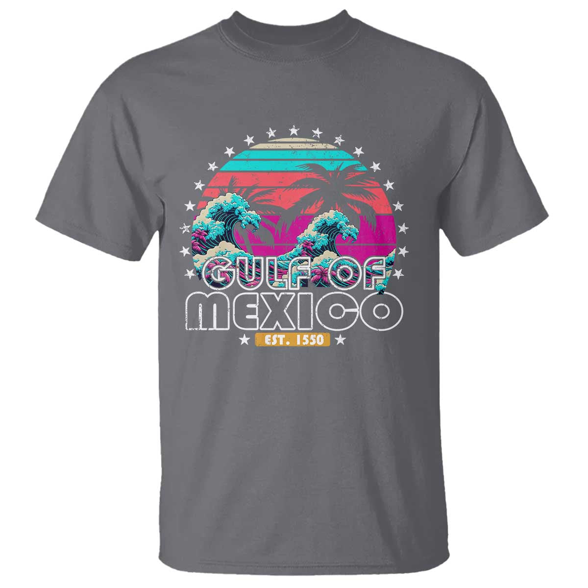 Gulf Of Mexico T Shirt Est. 1550 Retro Summer Vibes TS10 Charcoal Print Your Wear