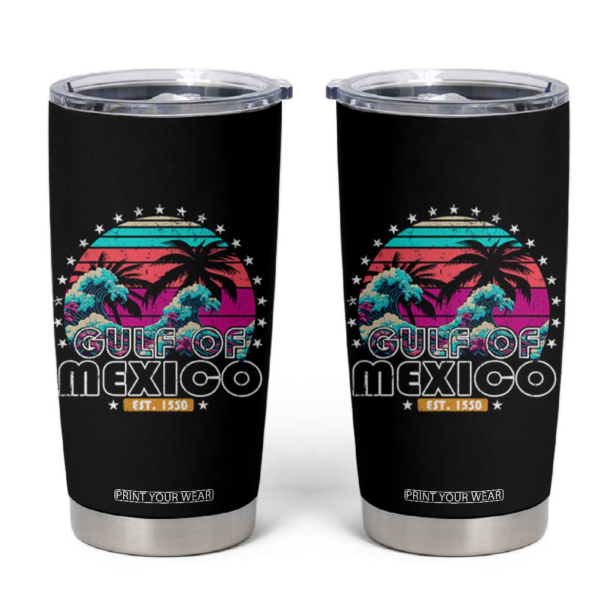 Gulf Of Mexico Tumbler Cup Est. 1550 Retro Summer Vibes TS10 Black Print Your Wear
