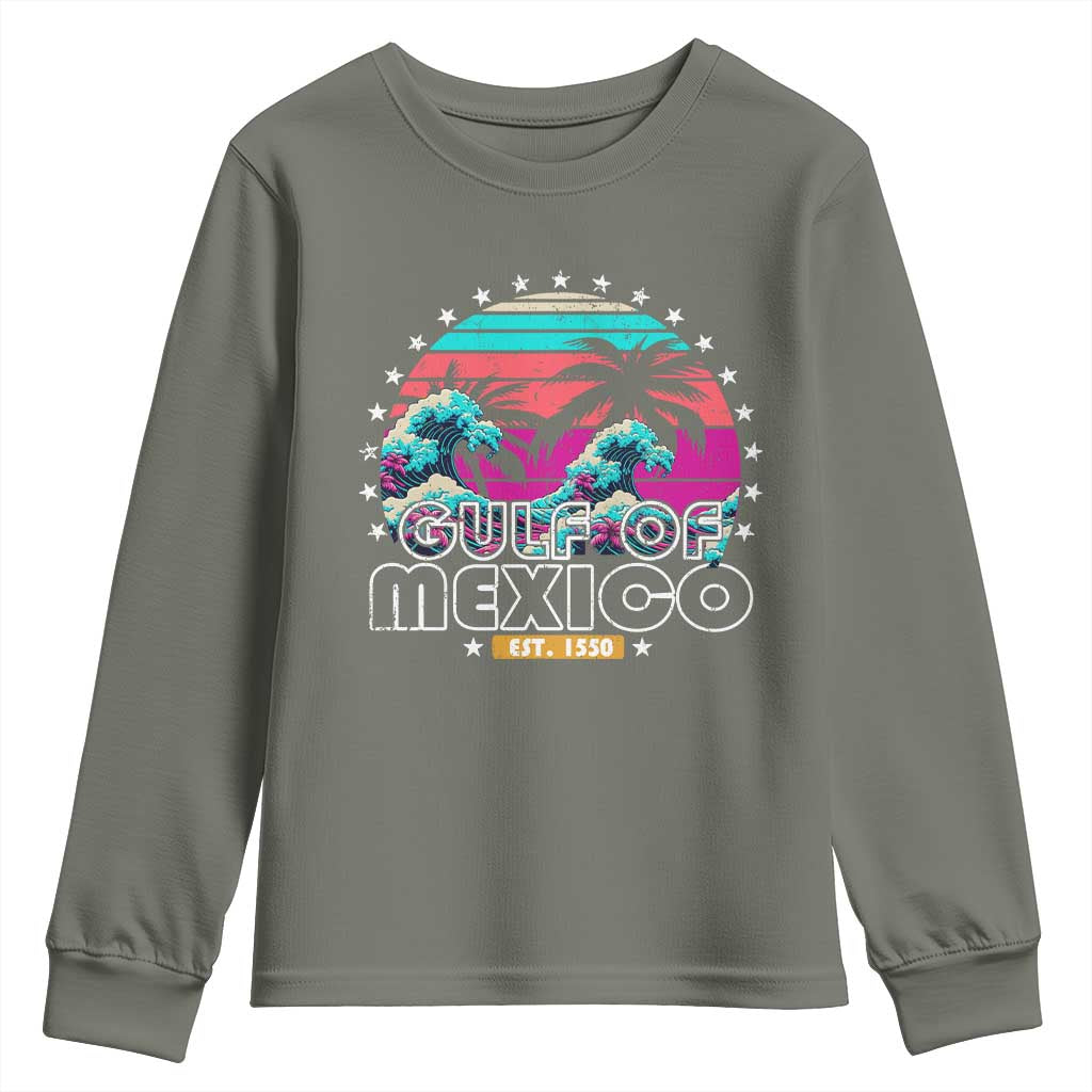 Gulf Of Mexico Youth Sweatshirt Est. 1550 Retro Summer Vibes TS10 Military Green Print Your Wear
