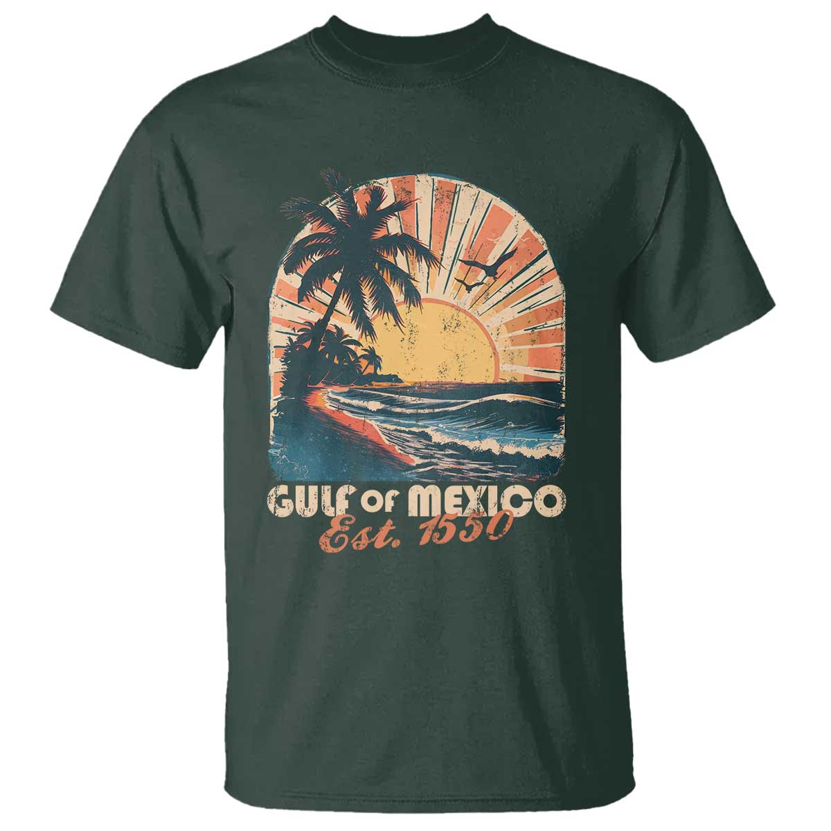 Gulf Of Mexico T Shirt Est. 1550 Sunny Vibes TS10 Dark Forest Green Print Your Wear