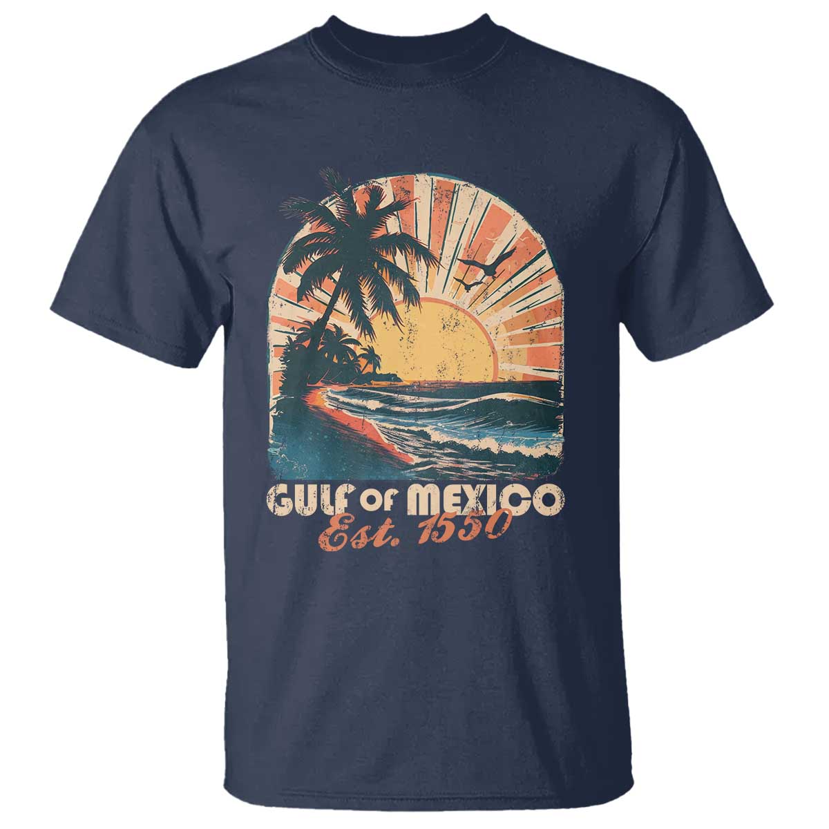 Gulf Of Mexico T Shirt Est. 1550 Sunny Vibes TS10 Navy Print Your Wear
