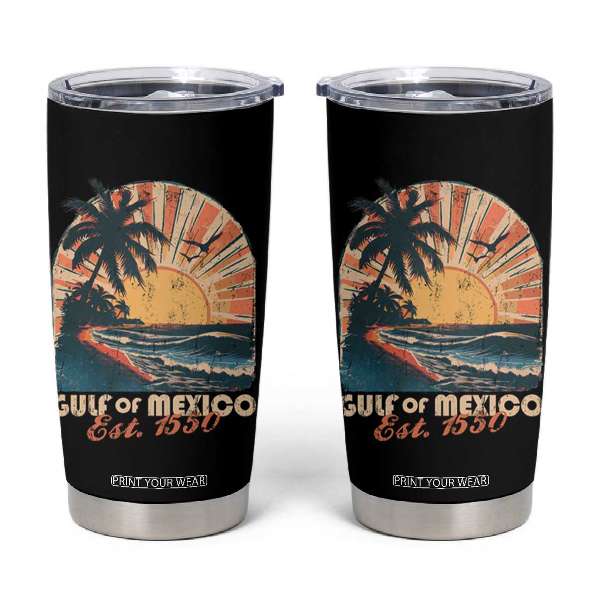 Gulf Of Mexico Tumbler Cup Est. 1550 Sunny Vibes TS10 Black Print Your Wear
