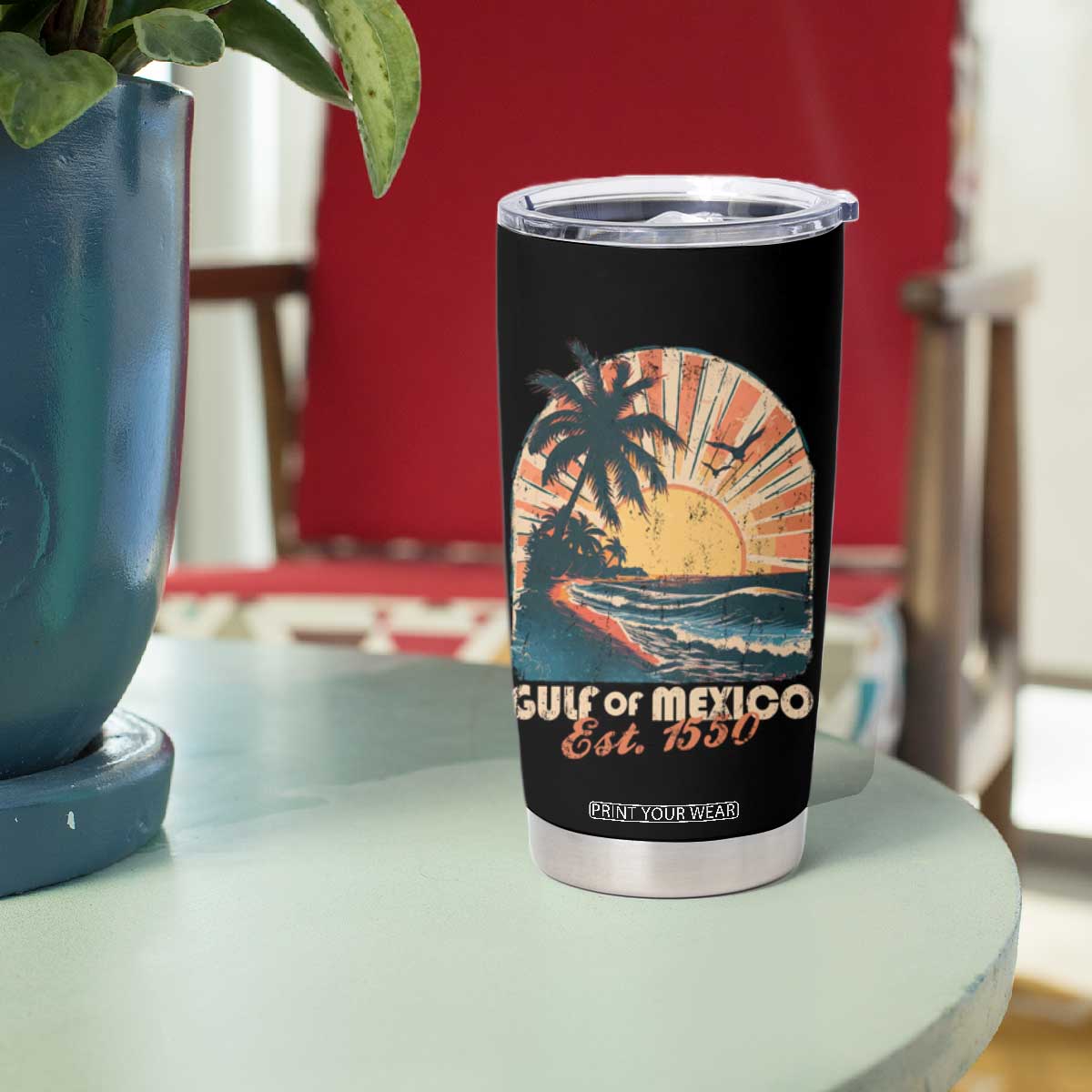 Gulf Of Mexico Tumbler Cup Est. 1550 Sunny Vibes TS10 Print Your Wear