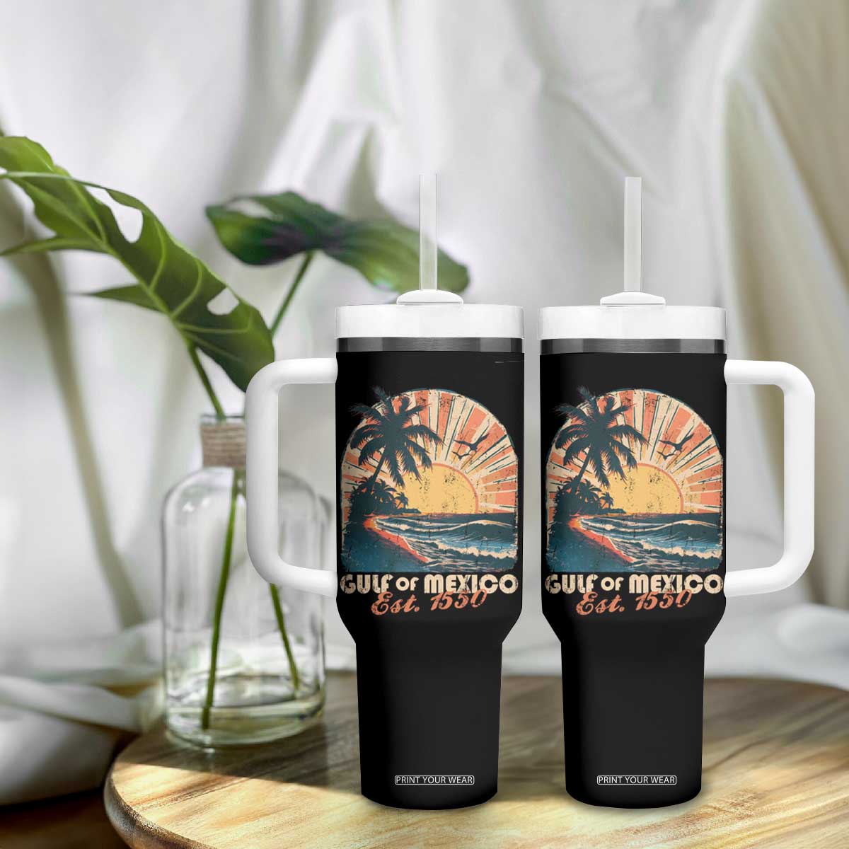 Gulf Of Mexico Tumbler With Handle Est. 1550 Sunny Vibes TS10 Print Your Wear