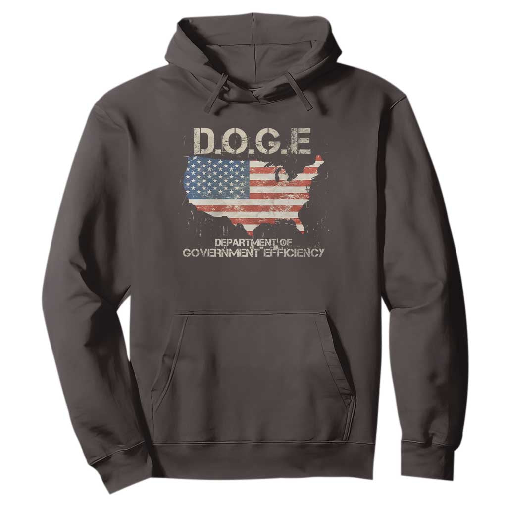 D.O.G.E. DOGE Department of Government Efficiency Hoodie American Flag US Map TS10 Dark Chocolate Print Your Wear