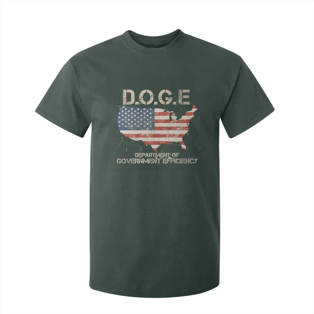 D.O.G.E. DOGE Department of Government Efficiency T Shirt For Kid American Flag US Map TS10 Dark Forest Green Print Your Wear