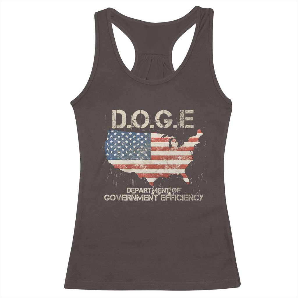 D.O.G.E. DOGE Department of Government Efficiency Racerback Tank Top American Flag US Map TS10 Dark Chocolate Print Your Wear