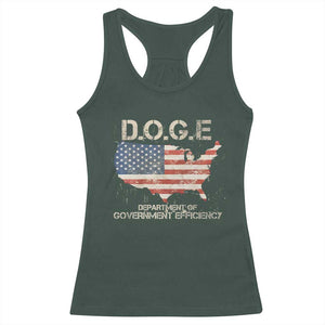D.O.G.E. DOGE Department of Government Efficiency Racerback Tank Top American Flag US Map TS10 Dark Forest Green Print Your Wear