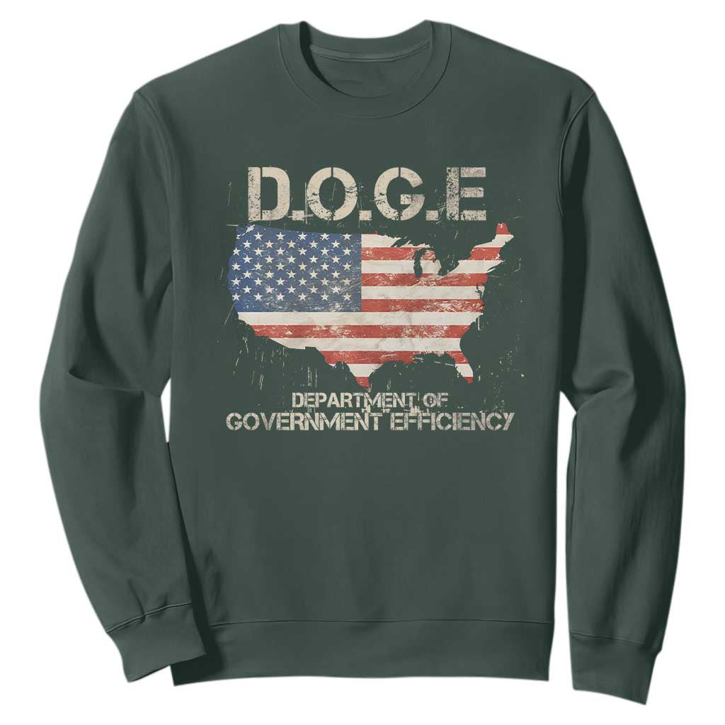D.O.G.E. DOGE Department of Government Efficiency Sweatshirt American Flag US Map TS10 Dark Forest Green Print Your Wear