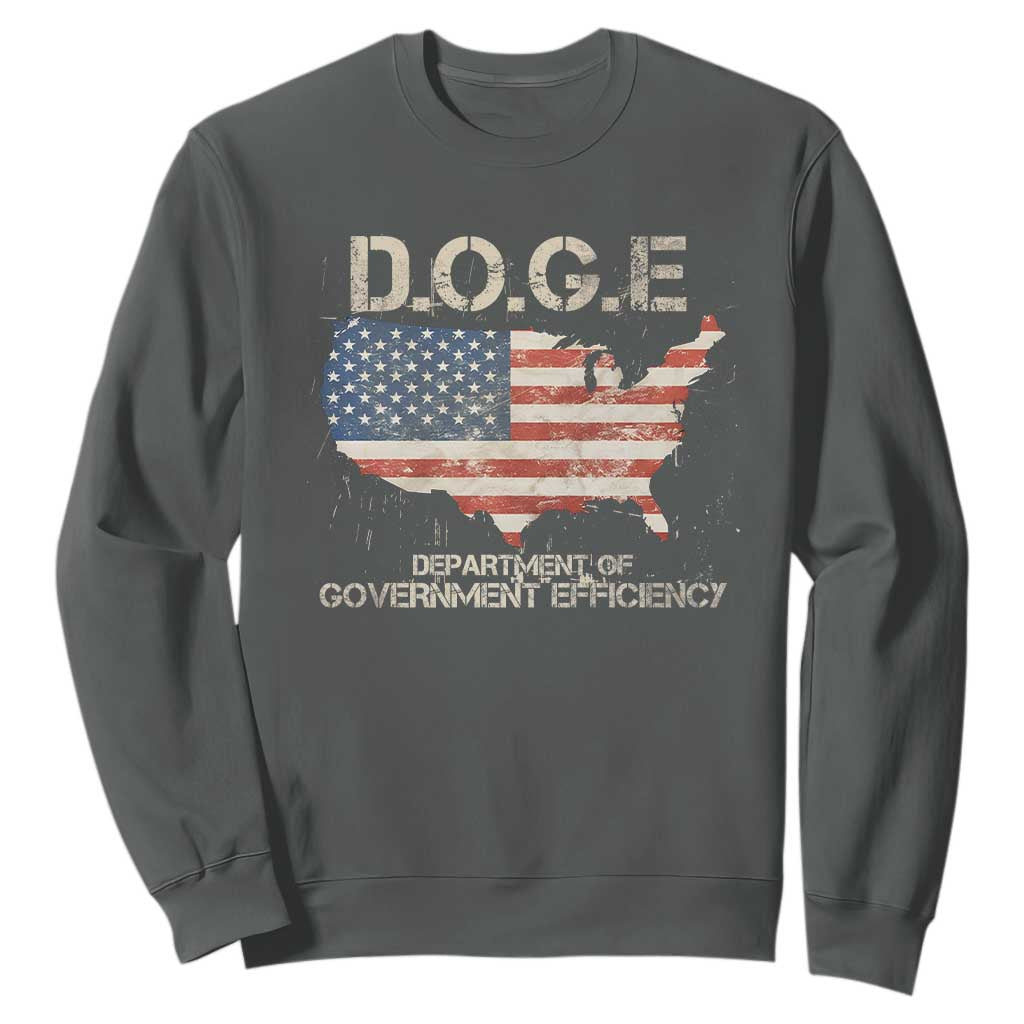 D.O.G.E. DOGE Department of Government Efficiency Sweatshirt American Flag US Map TS10 Dark Heather Print Your Wear