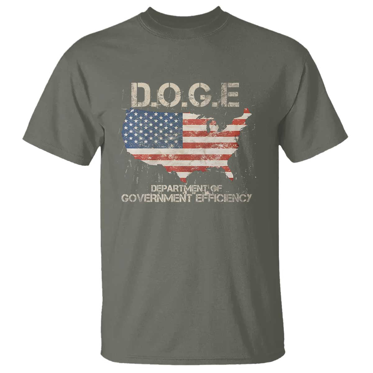 D.O.G.E. DOGE Department of Government Efficiency T Shirt American Flag US Map TS10 Military Green Print Your Wear