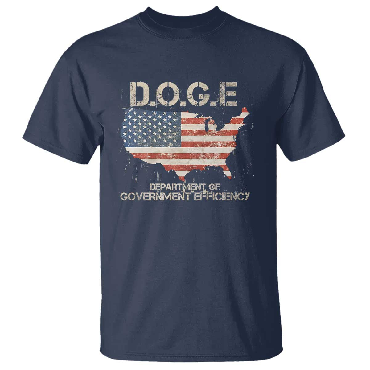 D.O.G.E. DOGE Department of Government Efficiency T Shirt American Flag US Map TS10 Navy Print Your Wear