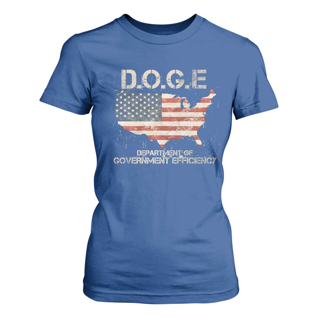 D.O.G.E. DOGE Department of Government Efficiency T Shirt For Women American Flag US Map TS10 Royal Blue Print Your Wear
