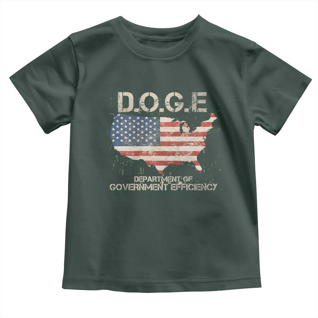 D.O.G.E. DOGE Department of Government Efficiency Toddler T Shirt American Flag US Map TS10 Dark Forest Green Print Your Wear
