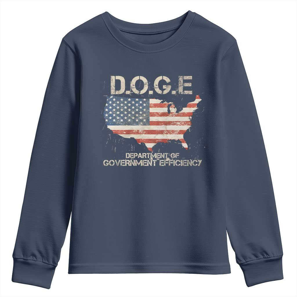 D.O.G.E. DOGE Department of Government Efficiency Youth Sweatshirt American Flag US Map TS10 Navy Print Your Wear