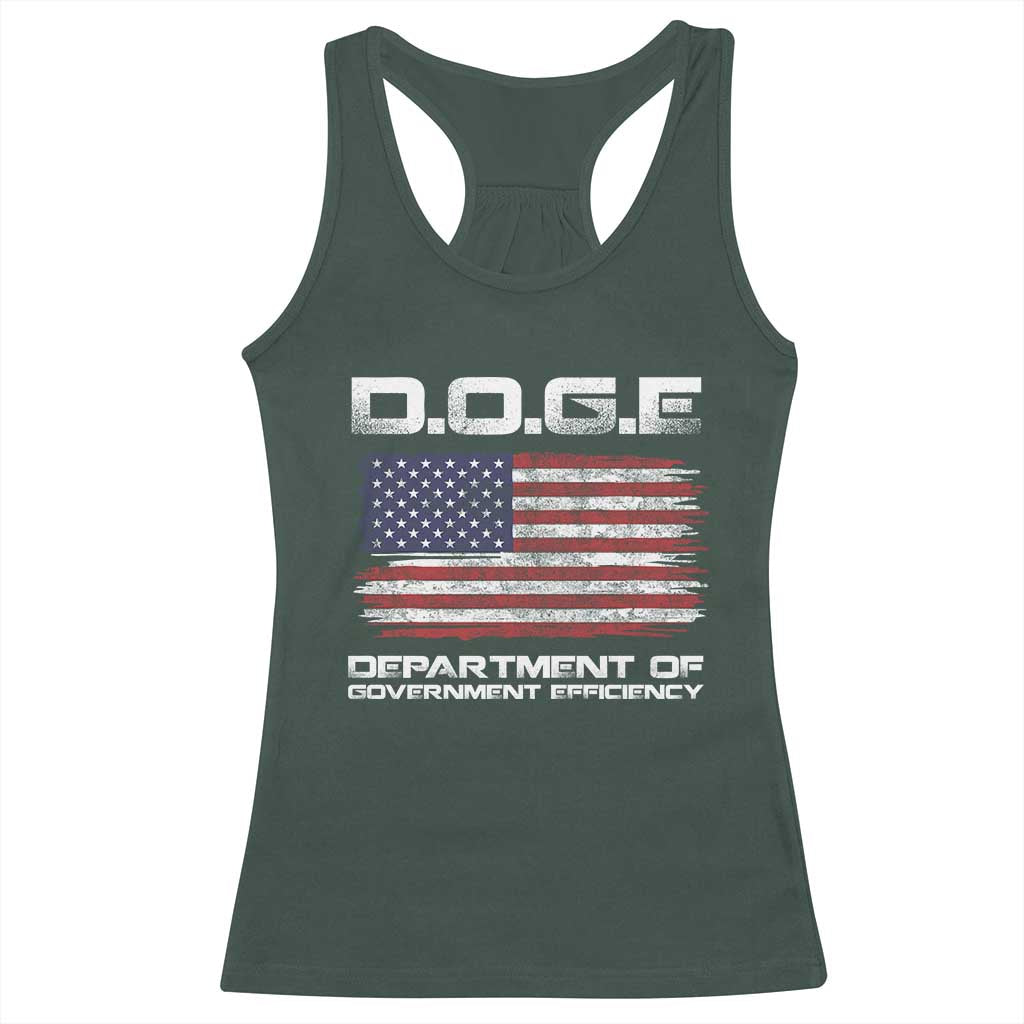 DOGE Department of Government Efficiency US Flag Racerback Tank Top TS10 Dark Forest Green Print Your Wear