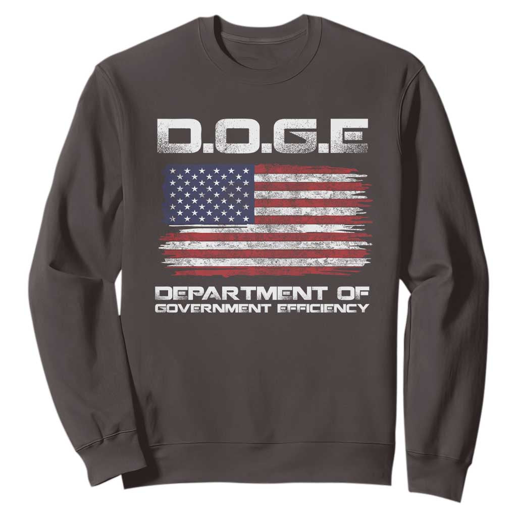 DOGE Department of Government Efficiency US Flag Sweatshirt TS10 Dark Chocolate Print Your Wear