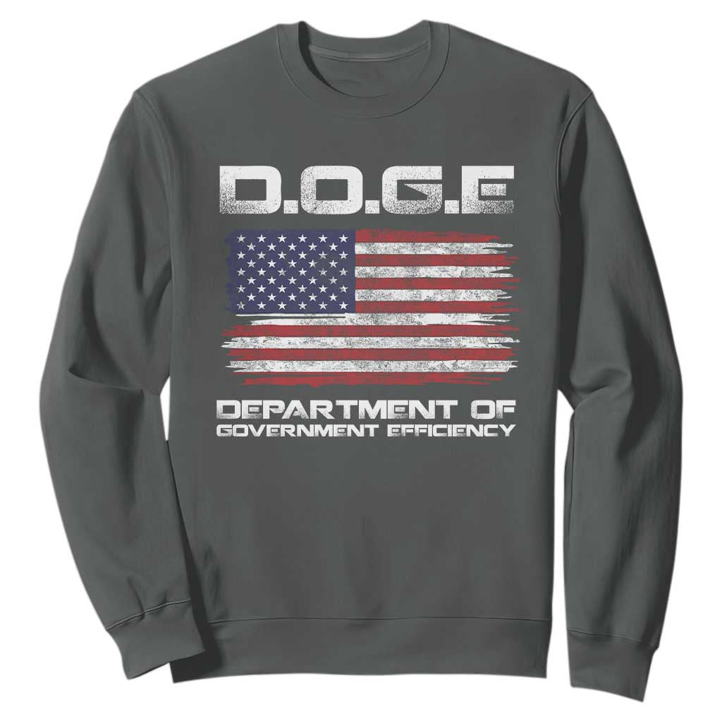 DOGE Department of Government Efficiency US Flag Sweatshirt TS10 Dark Heather Print Your Wear