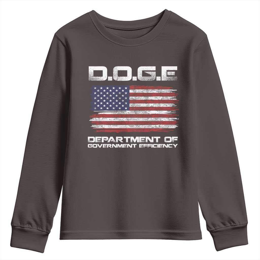 DOGE Department of Government Efficiency US Flag Youth Sweatshirt TS10 Dark Chocolate Print Your Wear