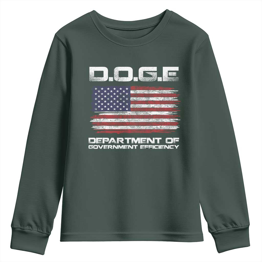 DOGE Department of Government Efficiency US Flag Youth Sweatshirt TS10 Dark Forest Green Print Your Wear