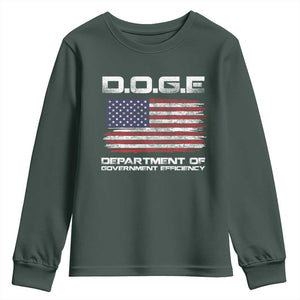 DOGE Department of Government Efficiency US Flag Youth Sweatshirt TS10 Dark Forest Green Print Your Wear