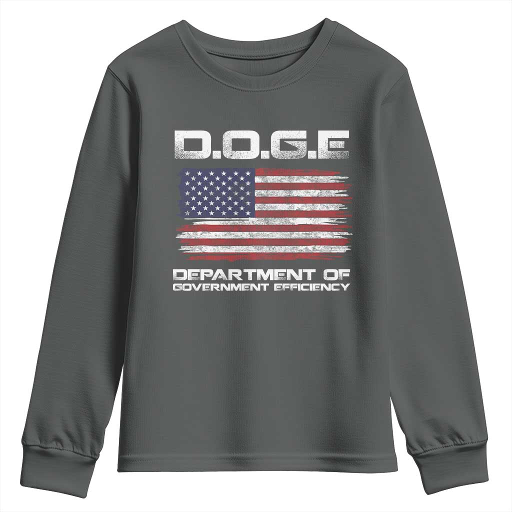 DOGE Department of Government Efficiency US Flag Youth Sweatshirt TS10 Dark Heather Print Your Wear