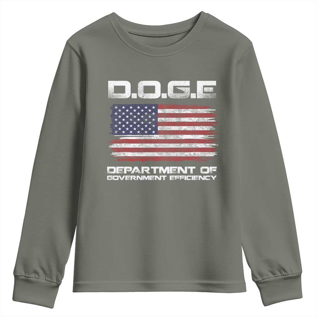DOGE Department of Government Efficiency US Flag Youth Sweatshirt TS10 Military Green Print Your Wear