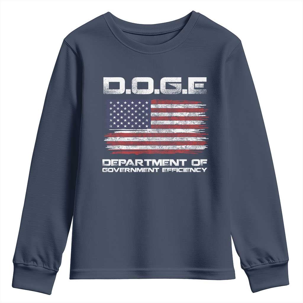 DOGE Department of Government Efficiency US Flag Youth Sweatshirt TS10 Navy Print Your Wear