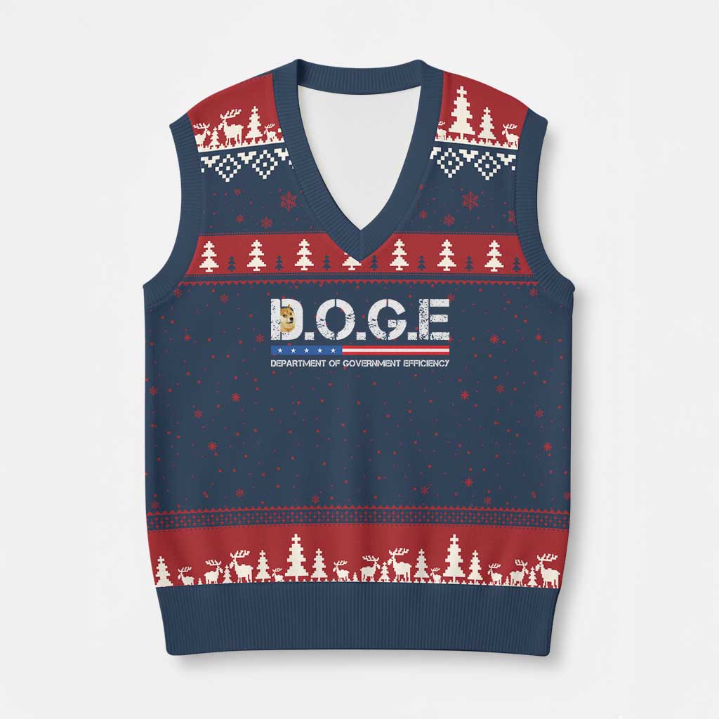 DOGE Department of Government Efficiency V-Neck Knit Sweater Vest TS10 Navy Red Print Your Wear