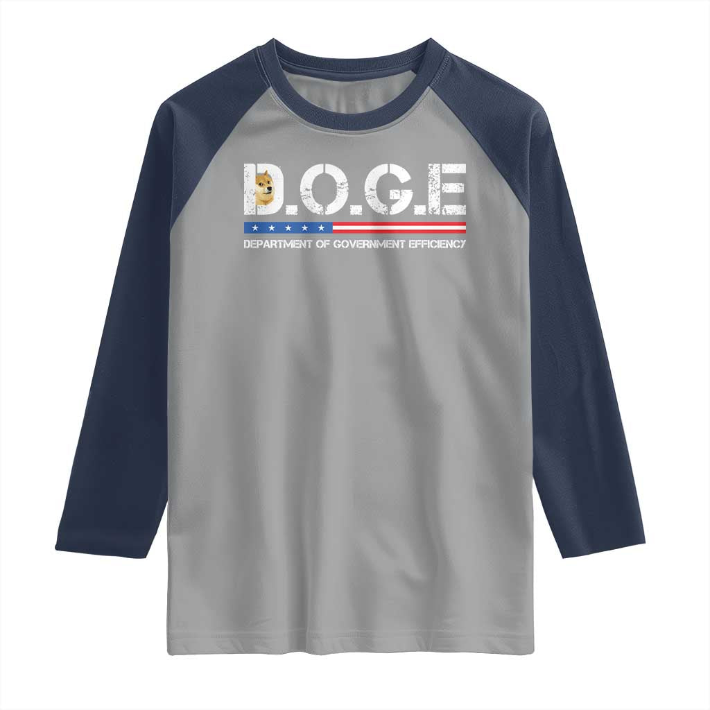 DOGE Department of Government Efficiency Raglan Shirt TS10 Sport Gray Navy Print Your Wear