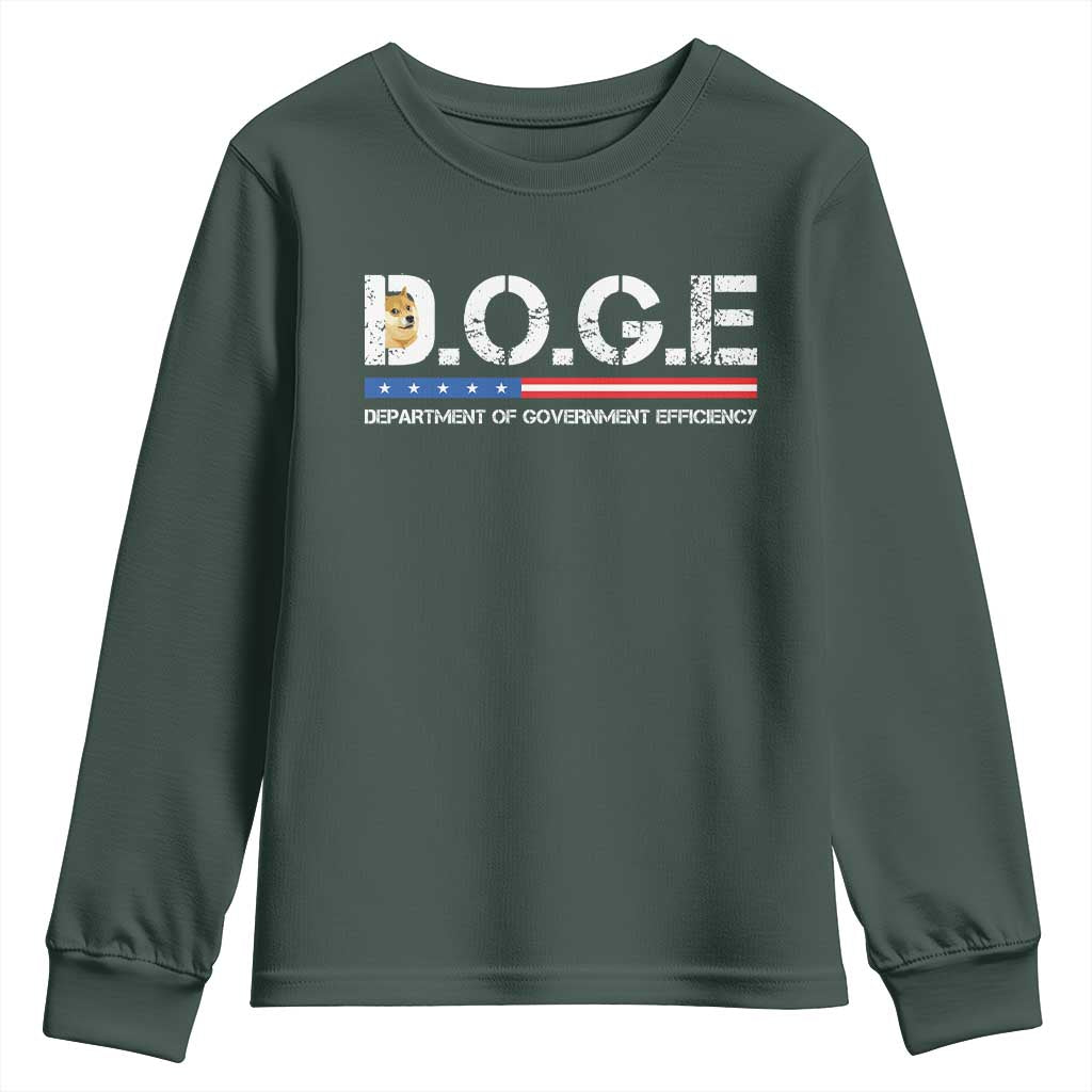 DOGE Department of Government Efficiency Youth Sweatshirt TS10 Dark Forest Green Print Your Wear