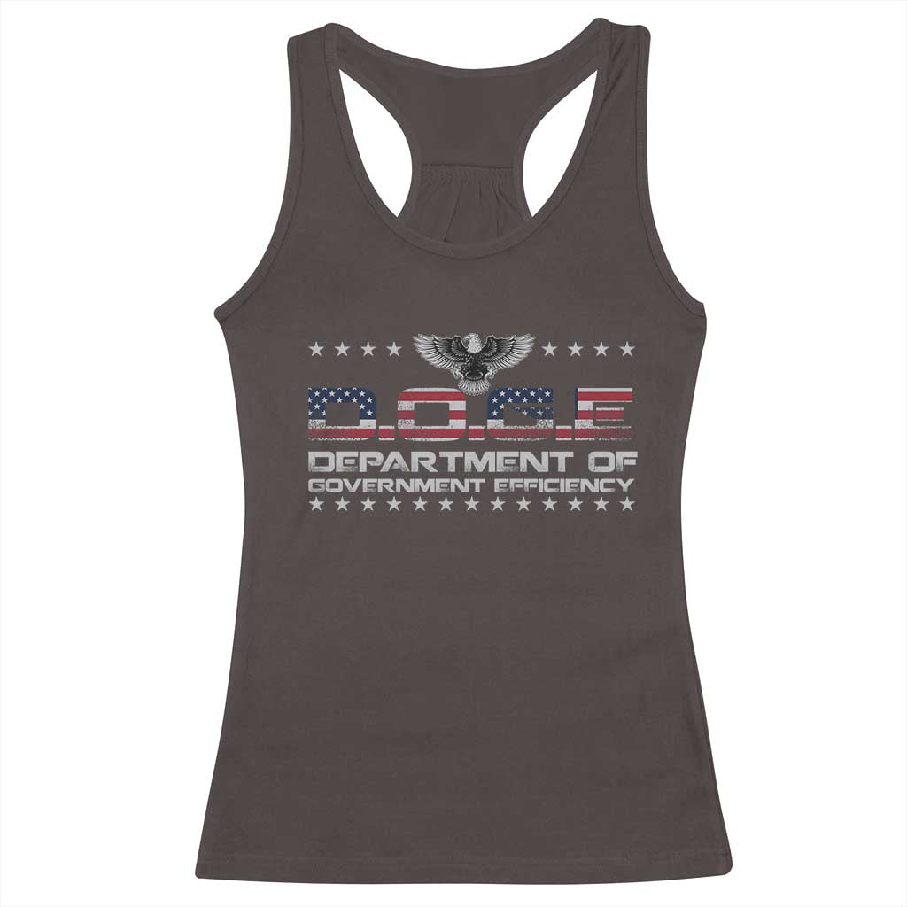 D.O.G.E. DOGE Department of Government Efficiency Racerback Tank Top American Flag Eagle TS10 Dark Chocolate Print Your Wear