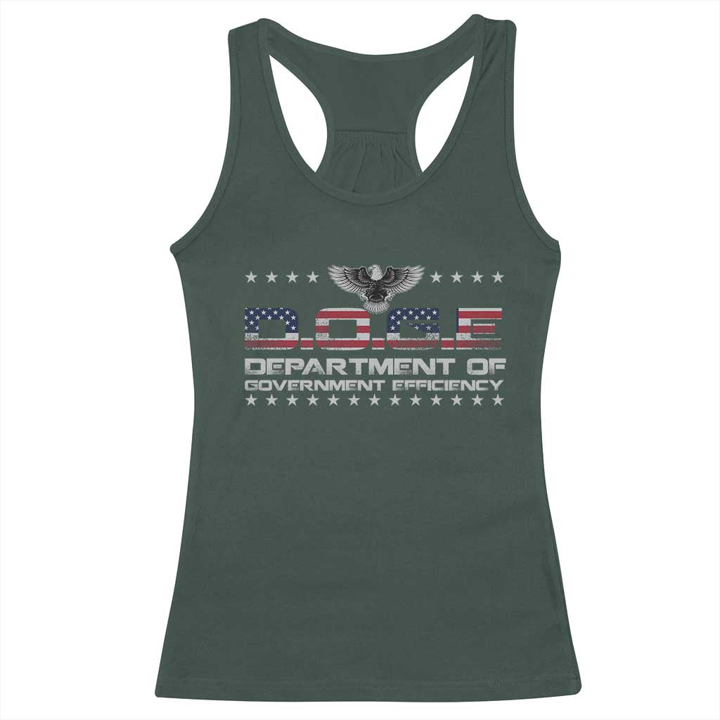 D.O.G.E. DOGE Department of Government Efficiency Racerback Tank Top American Flag Eagle TS10 Dark Forest Green Print Your Wear