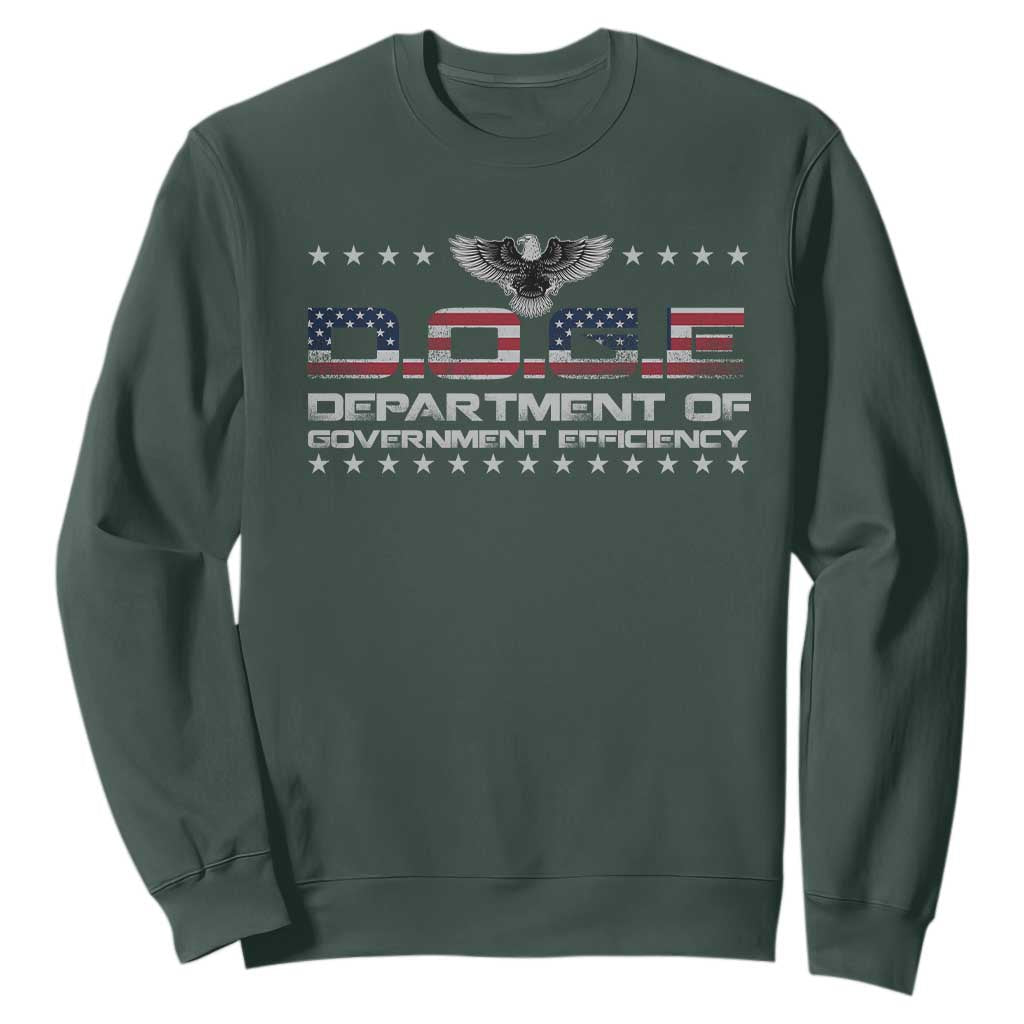 D.O.G.E. DOGE Department of Government Efficiency Sweatshirt American Flag Eagle TS10 Dark Forest Green Print Your Wear