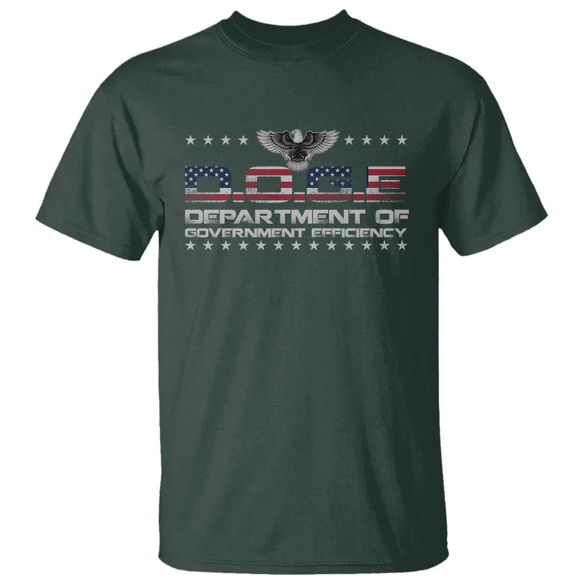 D.O.G.E. DOGE Department of Government Efficiency T Shirt American Flag Eagle TS10 Dark Forest Green Print Your Wear