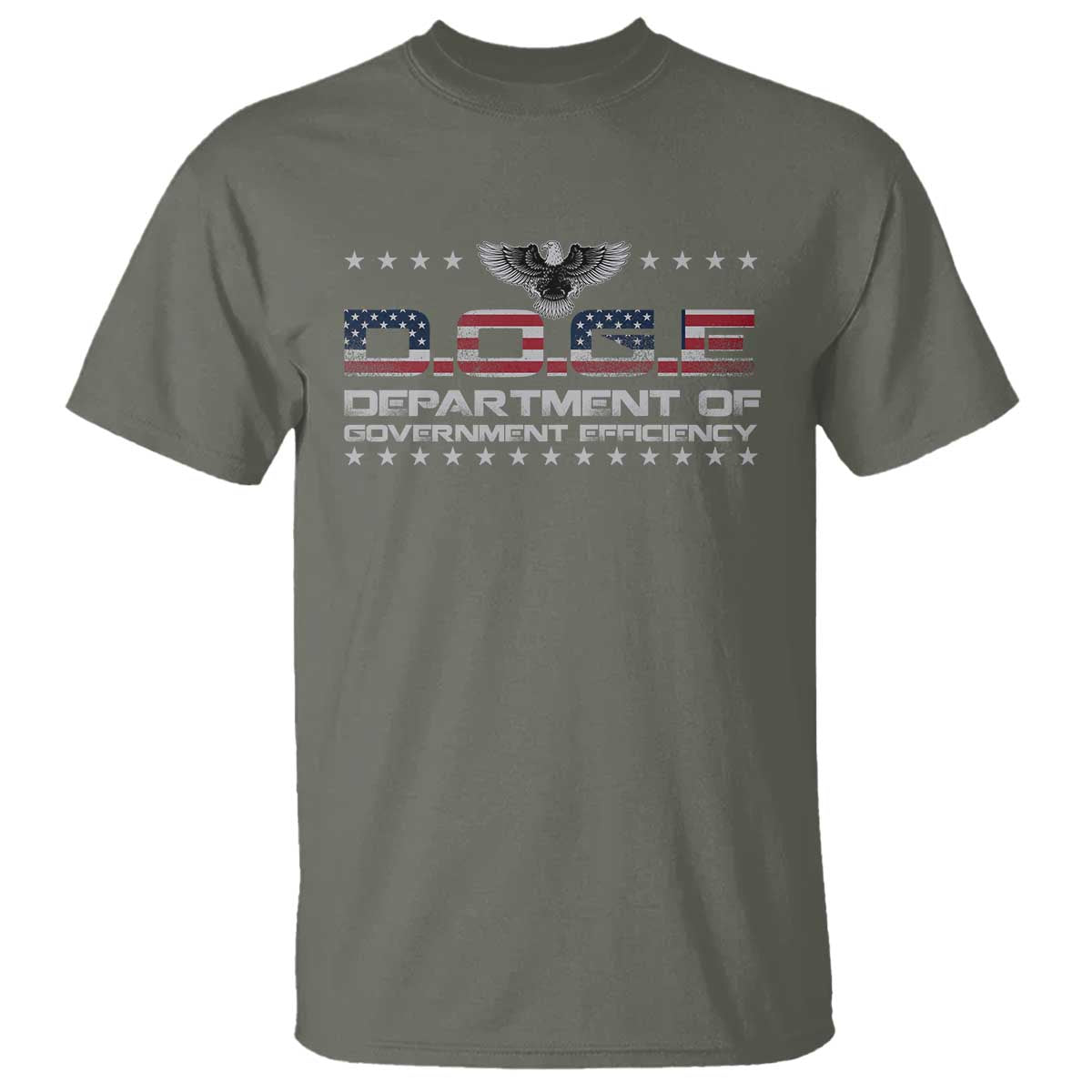 D.O.G.E. DOGE Department of Government Efficiency T Shirt American Flag Eagle TS10 Military Green Print Your Wear