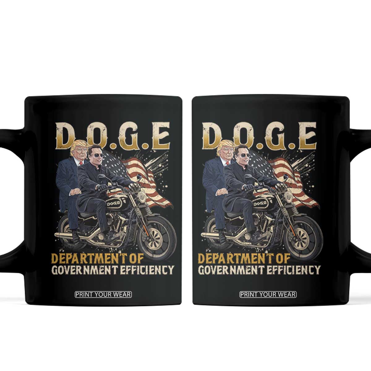DOGE Department of Government Efficiency Coffee Mug Funny Trump Musk Cool Motorbike TS10 Black Print Your Wear
