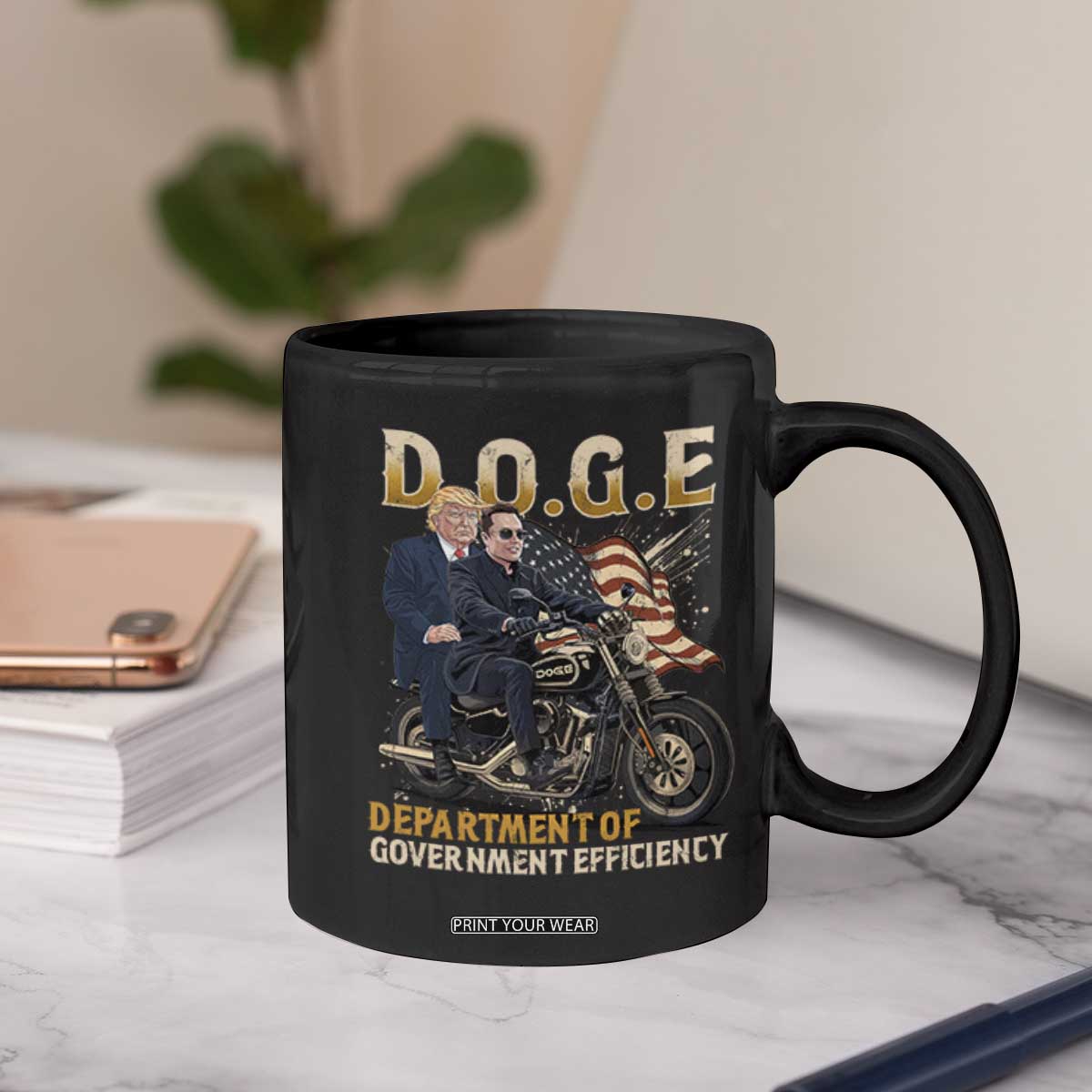 DOGE Department of Government Efficiency Coffee Mug Funny Trump Musk Cool Motorbike TS10 Print Your Wear