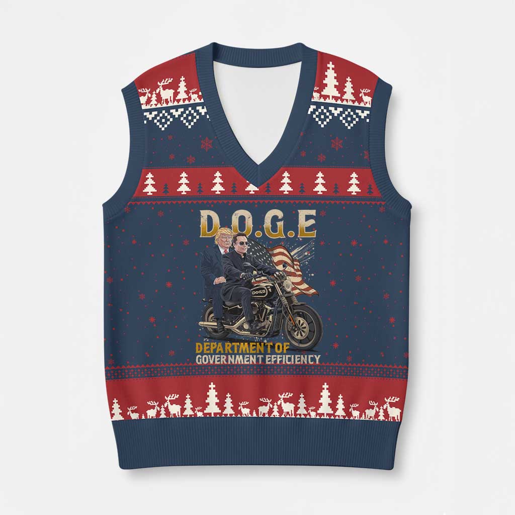 DOGE Department of Government Efficiency V-Neck Knit Sweater Vest Funny Trump Musk Cool Motorbike TS10 Navy Red Print Your Wear