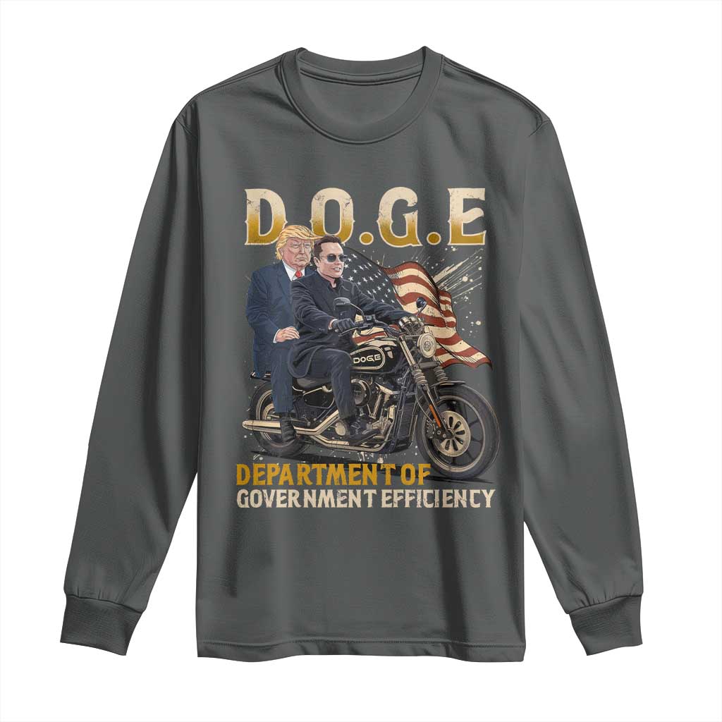 DOGE Department of Government Efficiency Long Sleeve Shirt Funny Trump Musk Cool Motorbike TS10 Dark Heather Print Your Wear