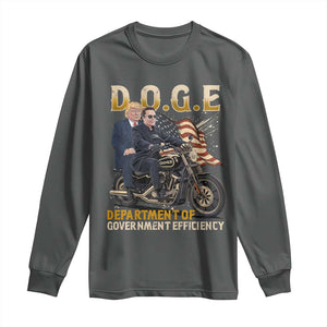 DOGE Department of Government Efficiency Long Sleeve Shirt Funny Trump Musk Cool Motorbike TS10 Dark Heather Print Your Wear