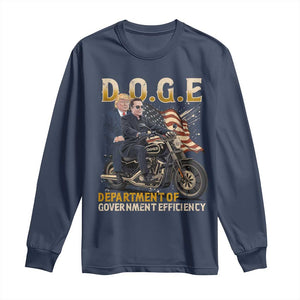 DOGE Department of Government Efficiency Long Sleeve Shirt Funny Trump Musk Cool Motorbike TS10 Navy Print Your Wear
