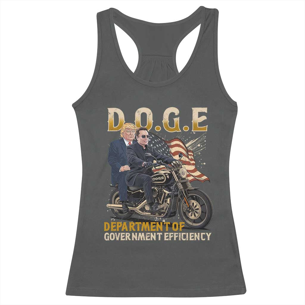 DOGE Department of Government Efficiency Racerback Tank Top Funny Trump Musk Cool Motorbike TS10 Dark Heather Print Your Wear