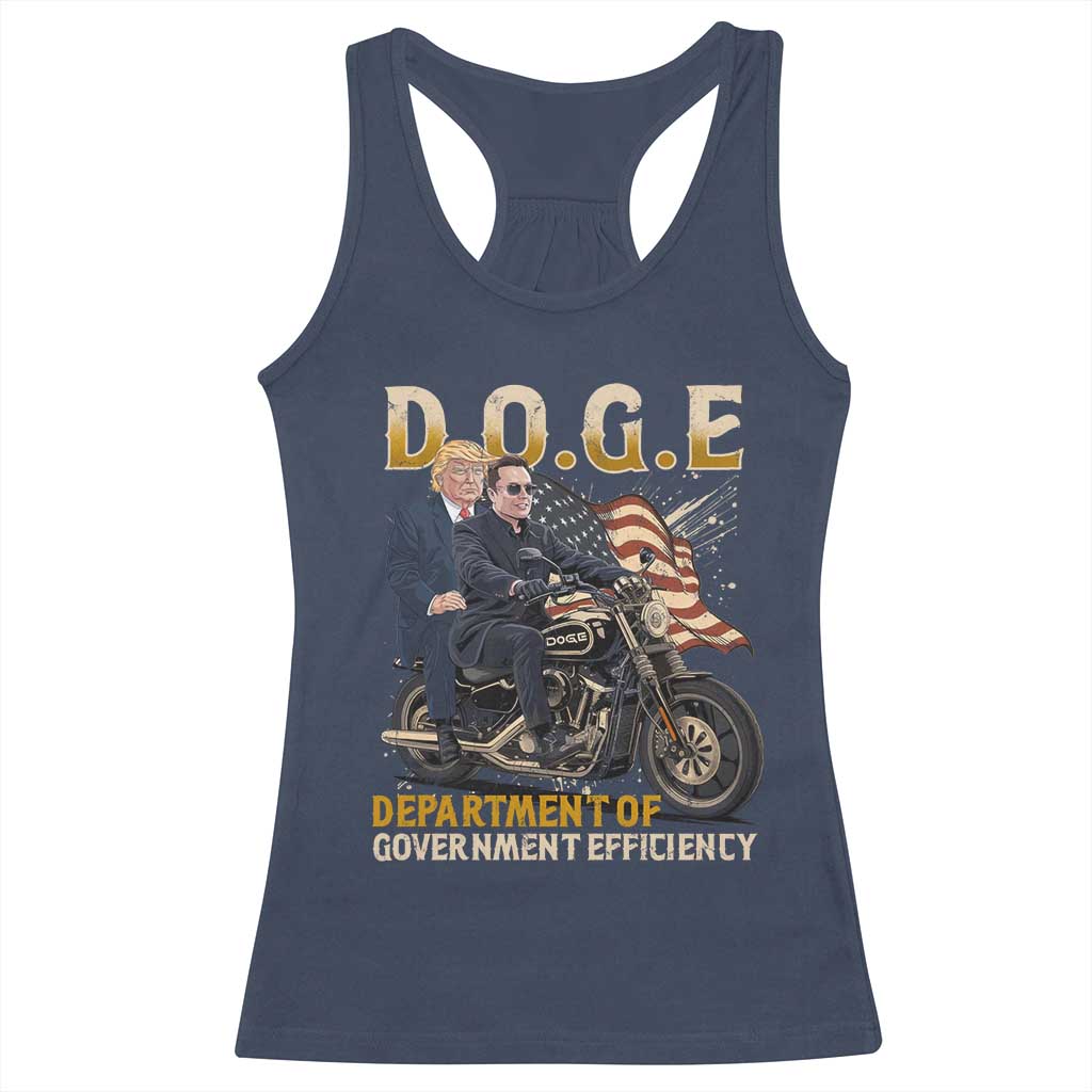 DOGE Department of Government Efficiency Racerback Tank Top Funny Trump Musk Cool Motorbike TS10 Navy Print Your Wear