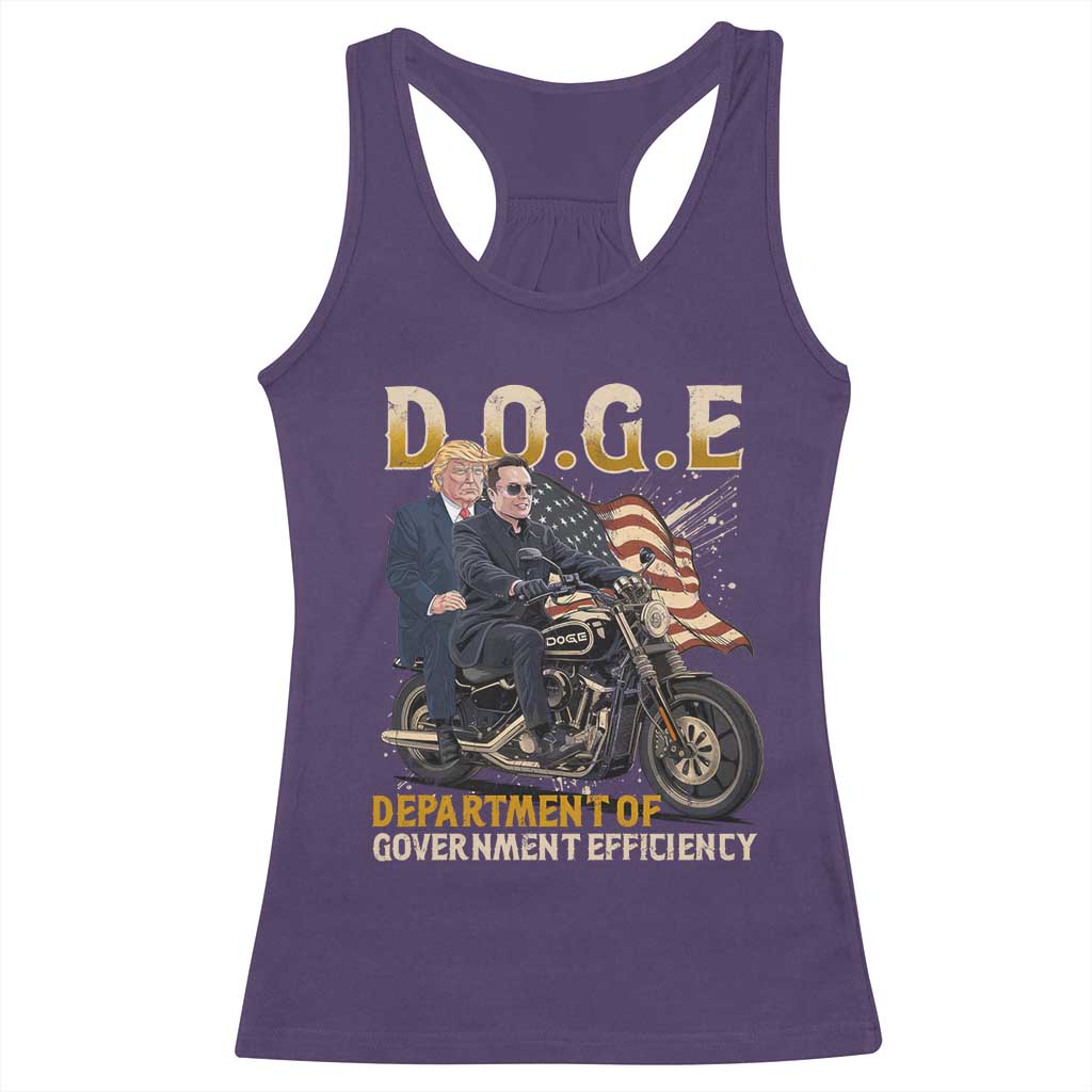 DOGE Department of Government Efficiency Racerback Tank Top Funny Trump Musk Cool Motorbike TS10 Purple Print Your Wear
