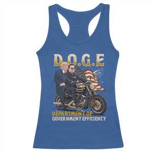 DOGE Department of Government Efficiency Racerback Tank Top Funny Trump Musk Cool Motorbike TS10 Royal Blue Print Your Wear