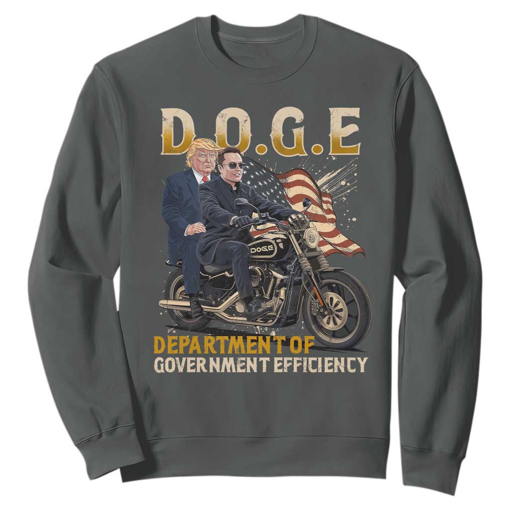 DOGE Department of Government Efficiency Sweatshirt Funny Trump Musk Cool Motorbike TS10 Dark Heather Print Your Wear