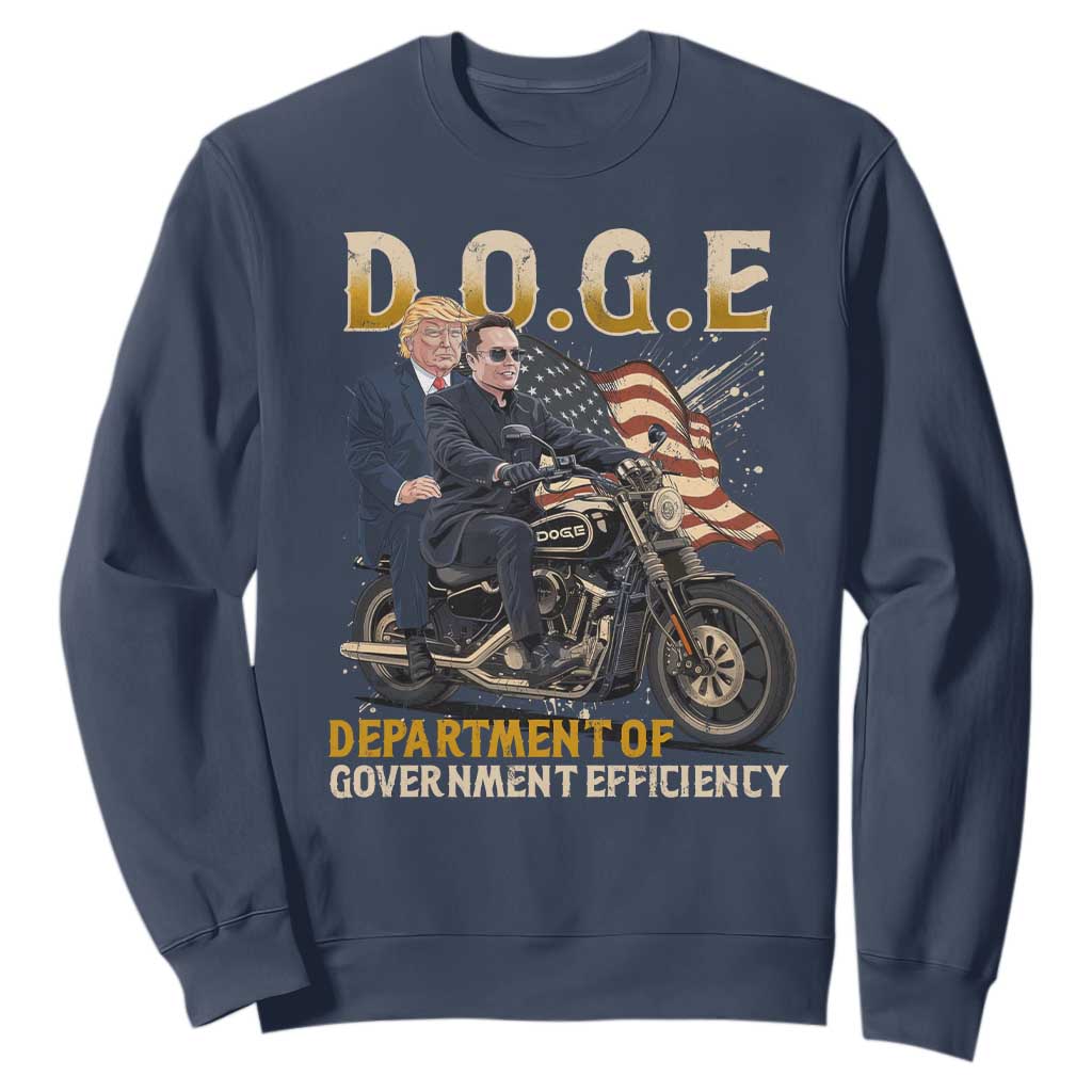 DOGE Department of Government Efficiency Sweatshirt Funny Trump Musk Cool Motorbike TS10 Navy Print Your Wear