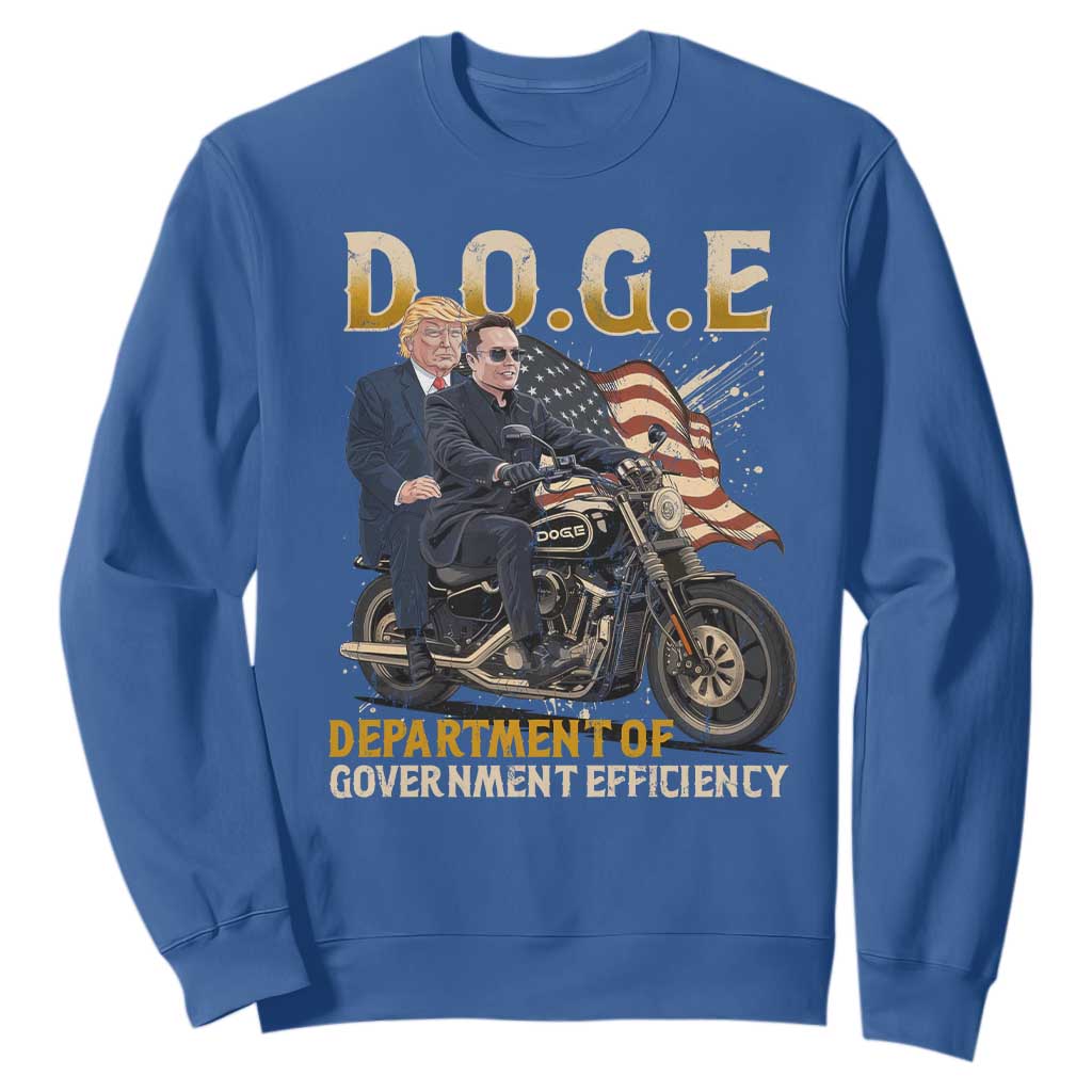 DOGE Department of Government Efficiency Sweatshirt Funny Trump Musk Cool Motorbike TS10 Royal Blue Print Your Wear
